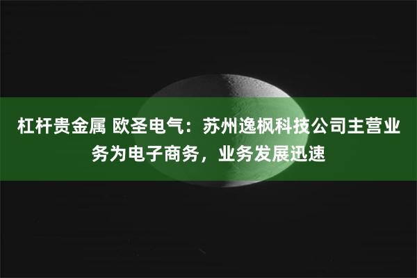 杠杆贵金属 欧圣电气：苏州逸枫科技公司主营业务为电子商务，业务发展迅速