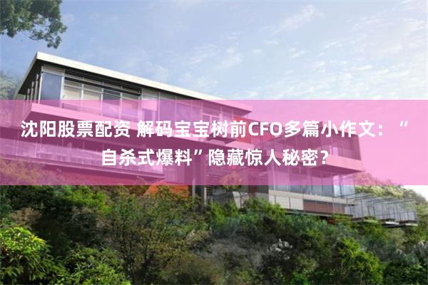 沈阳股票配资 解码宝宝树前CFO多篇小作文：“自杀式爆料”隐藏惊人秘密？